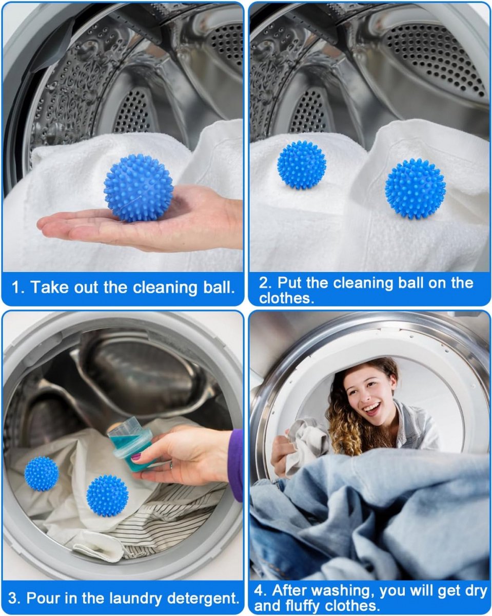 Dryer Balls - Set of 6 - Reusable - Clothes Dryer Balls - Dryer Balls - Laundry Balls - Dryerballs - Sustainable Laundry Drying - Energy Saving - Faster Drying - Anti-Crease - Laundry - Washing Machine - Blue