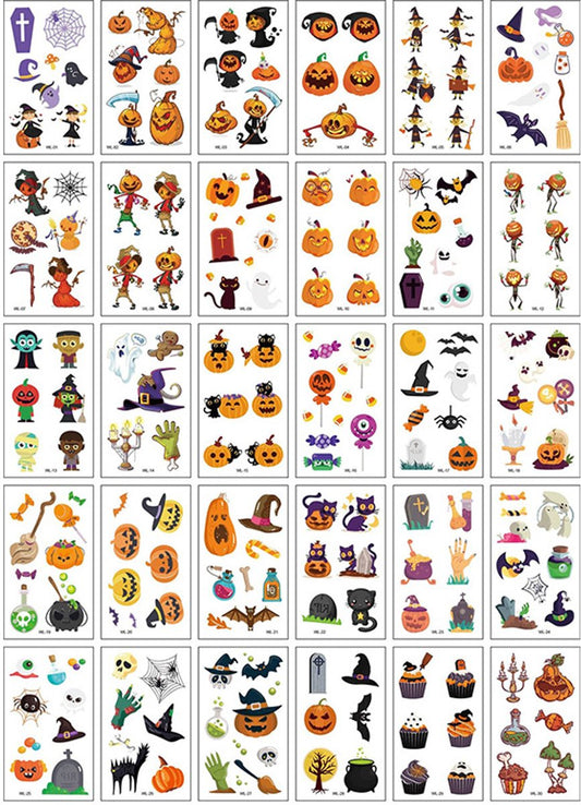 30 Sheets of Kids Halloween Tattoo Stickers - Halloween Decorations - Temporary Tattoo Stickers for Boys and Girls - Suitable for Halloween Candy - Party Bag Fillers - Halloween Stickers