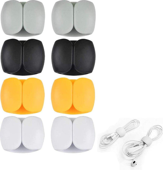 Cable Clips - 8 Pieces - Cable Organizer - Desk Organizer - Clamp - Clamps - Clip - Home & Office - Office Supplies - Universal - Silicone - Cable Holder for Car, Desk or Office - 4 Colors.