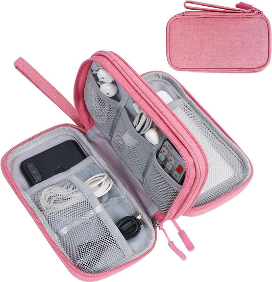 Cable Organizer Storage Bag 3 Layers - Cable Organizer Bag - Waterproof / Wear-Resistant - Cable Electronics Organizer - Cable Bag - Luxury Organizer For Cables And Accessories - Compact Cable Bag - Cable Organizer - Data Cable Organizer - Pink - Travel.