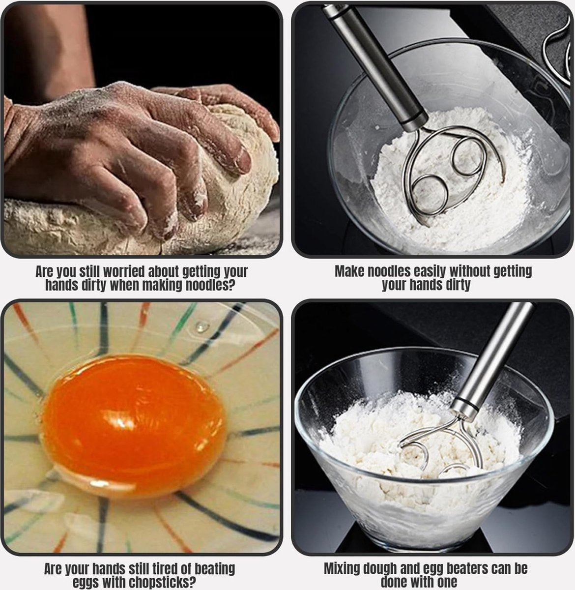 Dough Beater - 2 Pieces - Dough Whisk - Mixing and Beating - Danish Whisk - Dough Mixer - Spiral Whisk - Beating Dough - Egg Beater - Double Ring - Kitchen Utensils - For Baking in the Kitchen - Manual Dough Mixing - Bread Cake Making - Stainless Steel -