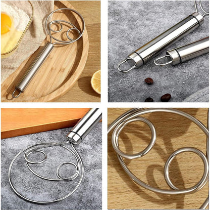 Dough Beater - 2 Pieces - Dough Whisk - Mixing and Beating - Danish Whisk - Dough Mixer - Spiral Whisk - Beating Dough - Egg Beater - Double Ring - Kitchen Utensils - For Baking in the Kitchen - Manual Dough Mixing - Bread Cake Making - Stainless Steel -