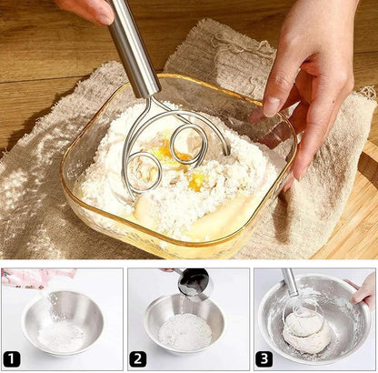 Dough Beater - 2 Pieces - Dough Whisk - Mixing and Beating - Danish Whisk - Dough Mixer - Spiral Whisk - Beating Dough - Egg Beater - Double Ring - Kitchen Utensils - For Baking in the Kitchen - Manual Dough Mixing - Bread Cake Making - Stainless Steel -