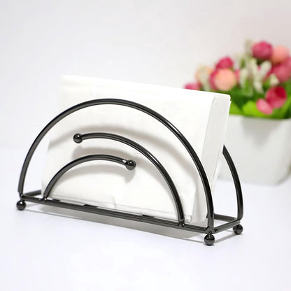 Napkin Holder - Napkin Holder - Vertical Napkin Holder - Metal - 17x5.5x9.5cm - Prevents Getting Wet - Half Circle - Napkin Accessories - Home Decor - Glossy Black - Suitable For Coffee Shops, Living Rooms, Hotels, Restaurants - Durable