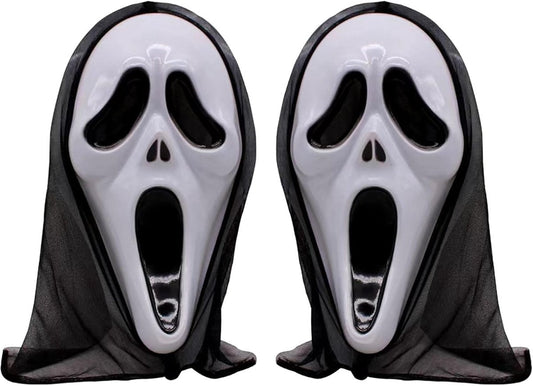 2-Piece Plastic Horror Killer Mask - Screaming Mask - Horror - Full Head Mask - Ghost Face Creates a Suspenseful Atmosphere - Suitable for Carnival and Halloween - One Size Fits All