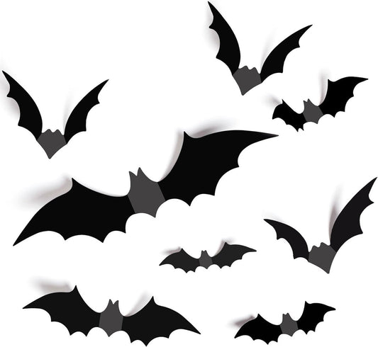 Halloween - 12-piece - Creative Bat Wall Decoration - Bat Decorative Lights - Illuminated 3D Bat - bat string lights - Stickers Various Sizes - for Halloween Party / Bedroom Window Decoration / Indoor / Outdoor Decorations