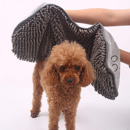 Pet Towel - Dog Towel - Absorbent Dog Drying Towel - Dog Towel with Hand Pockets - Pet Bath Towel - Sustainable - Machine Washable - For Cats and Dogs - 80x35 Cm - Grey - 1 Piece