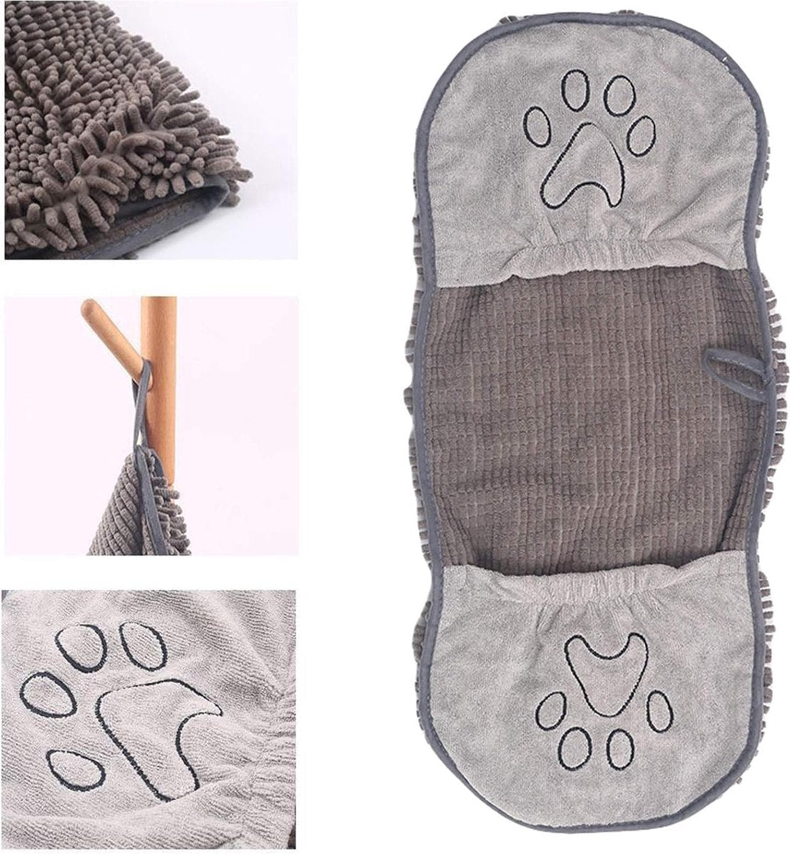 Pet Towel - Dog Towel - Absorbent Dog Drying Towel - Dog Towel with Hand Pockets - Pet Bath Towel - Sustainable - Machine Washable - For Cats and Dogs - 80x35 Cm - Grey - 1 Piece