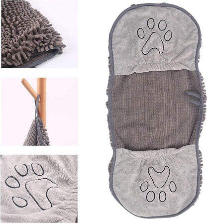 Pet Towel - Dog Towel - Absorbent Dog Drying Towel - Dog Towel with Hand Pockets - Pet Bath Towel - Sustainable - Machine Washable - For Cats and Dogs - 80x35 Cm - Grey - 1 Piece