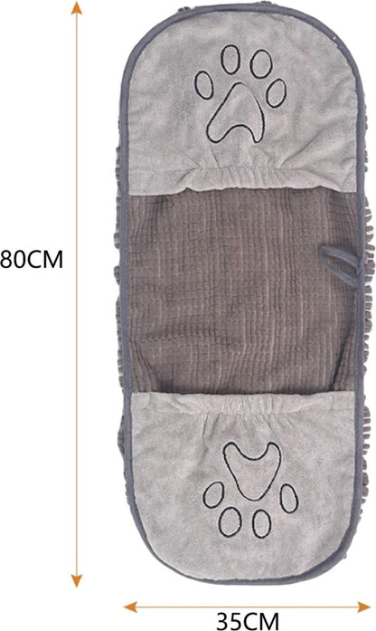Pet Towel - Dog Towel - Absorbent Dog Drying Towel - Dog Towel with Hand Pockets - Pet Bath Towel - Sustainable - Machine Washable - For Cats and Dogs - 80x35 Cm - Grey - 1 Piece