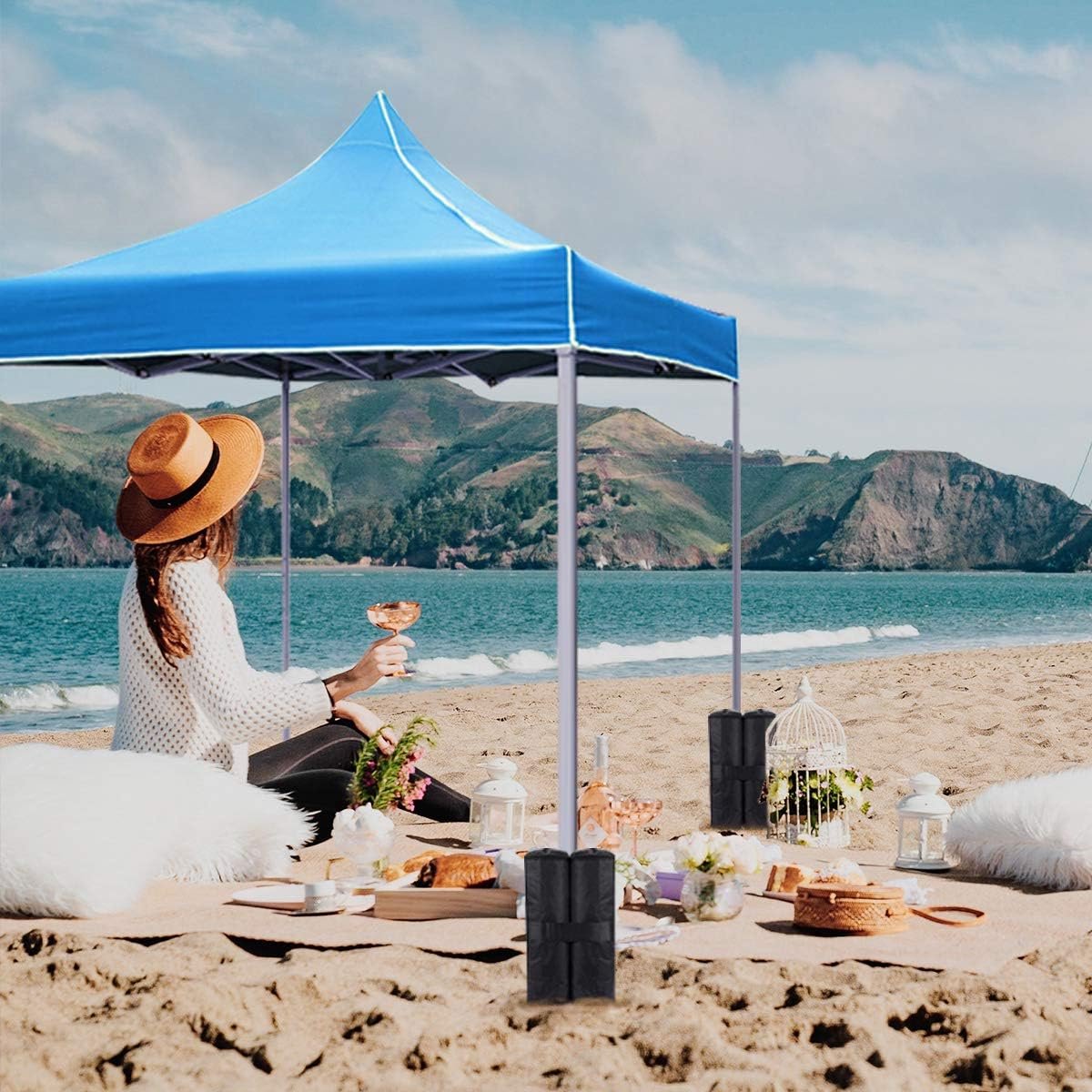 Sandbags - 4 Pieces - 30 x 42 Cm - Weight Bag - Sandbags for Protective Cover - Base Weights for Garden Tent, Party Tent, Pop-Up Tent, Parasol and Trampoline - Sandbags Fillable with Sand or Gravel - Includes Carrying Strap - Polyester 600D - Black