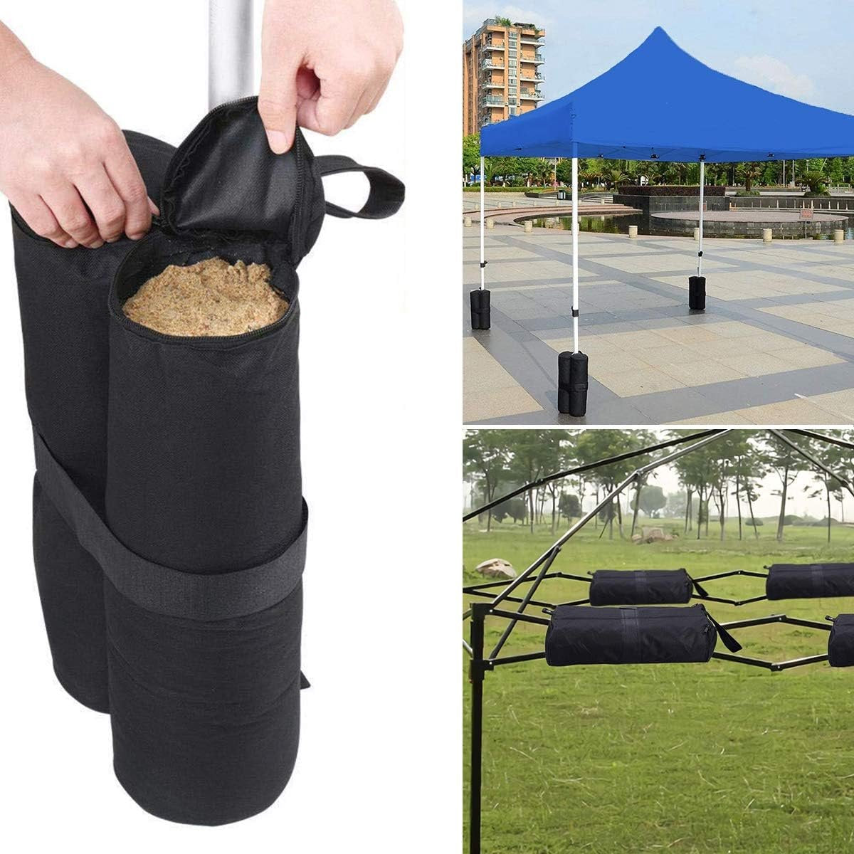 Sandbags - 4 Pieces - 30 x 42 Cm - Weight Bag - Sandbags for Protective Cover - Base Weights for Garden Tent, Party Tent, Pop-Up Tent, Parasol and Trampoline - Sandbags Fillable with Sand or Gravel - Includes Carrying Strap - Polyester 600D - Black