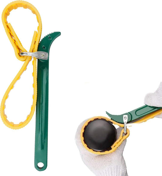 Strap Wrench - Oil Filter Wrench - Filter Wrench - Swivel Tensioning Strap - Oil Filter Pliers with Strap - Anti-Slip Strap - Max Diameter 130 mm - Strap Wrench for Opening Oil Filters - Universal - Plastic / Rubber - For Optimal Grip - Green.