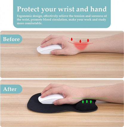 Mouse Pad with Wrist Rest - Ergonomic Mouse Pad - Gel Mouse Pad - Non-Slip - Prevent Wrist Fatigue - Suitable for Gaming, School, and Office - 24 x 21 cm - Black.