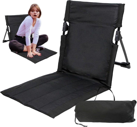 Beach Mat - Foldable Beach Chair - Camping Chair - Beach Mat with Backrest - Outdoor Camping Chair - Collapsible Beach Mat - Lightweight - Portable Sun Lounger - With Storage Bag - Soft Sponge Filling Cushion - Black.