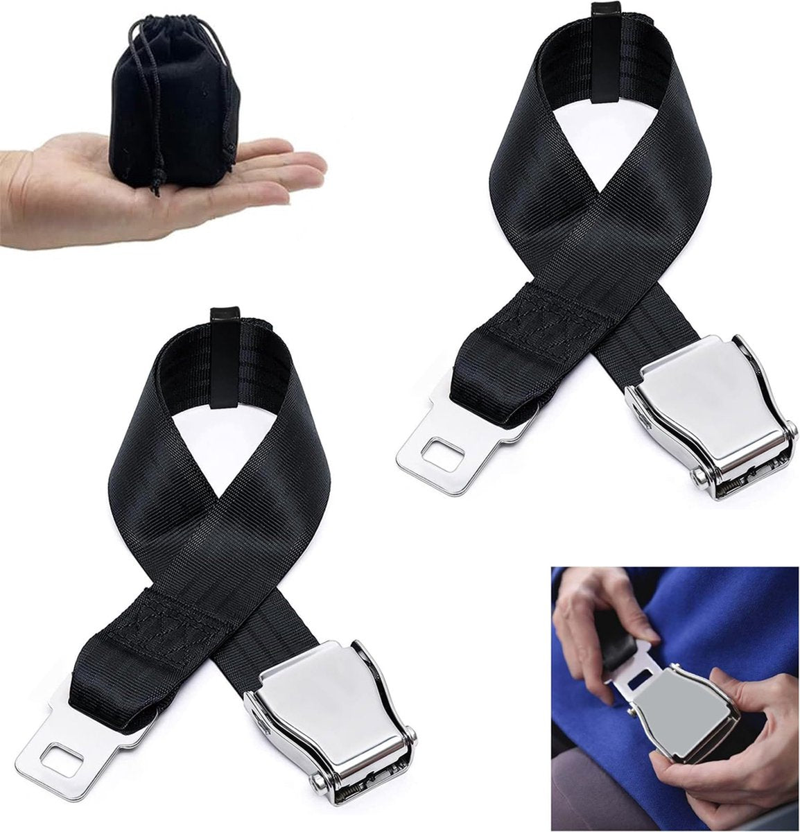Seatbelts - Seatbelt Extender - 2 Pieces - Seatbelt Extension - 80cm - Car Seatbelt Extender - Universal - Comfortable - Airplane Seatbelt Extender - Universally Adjustable Airplane Seat - Maternity Belt - For Obese People - With Storage Bag