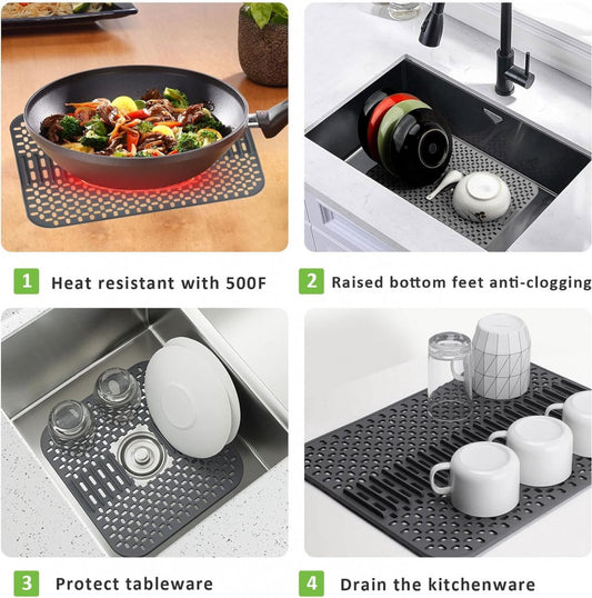 Silicone sink mat - sink protection - 1 piece - dark grey - 43x32 cm