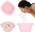 Cooling basin - Facial ice bath - Silicone facial cooling basin - Foldable silicone basin - Built-in ice tray - Portable basin - Cools the face - unclogs and soothes the skin (pink)