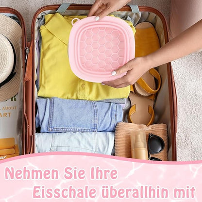 Cooling basin - Facial ice bath - Silicone facial cooling basin - Foldable silicone basin - Built-in ice tray - Portable basin - Cools the face - unclogs and soothes the skin (pink)