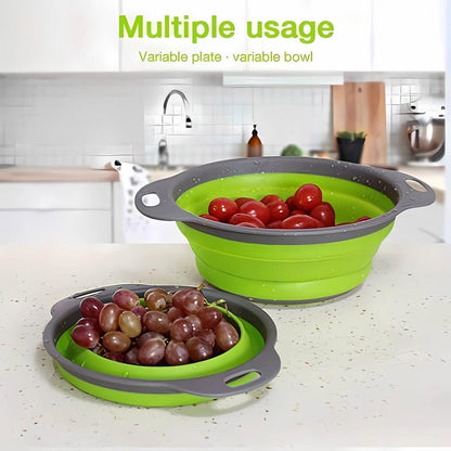 Foldable Colander Set of 2 Pieces - Collapsible Silicone Colander - 1 Large and 1 Small - BPA Free - Dishwasher Safe - Heat Resistant - Easy Storage - Can Be Hung - For Draining Pasta/Vegetables/Fruit - Green