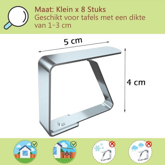 Tablecloth Clips - 8 Pieces - Tablecloth Clips - Sturdy Table Clips - Stainless Steel - Secure Tablecloth - for Tablecloth - Indoor and Outdoor - Garden Items - Silver