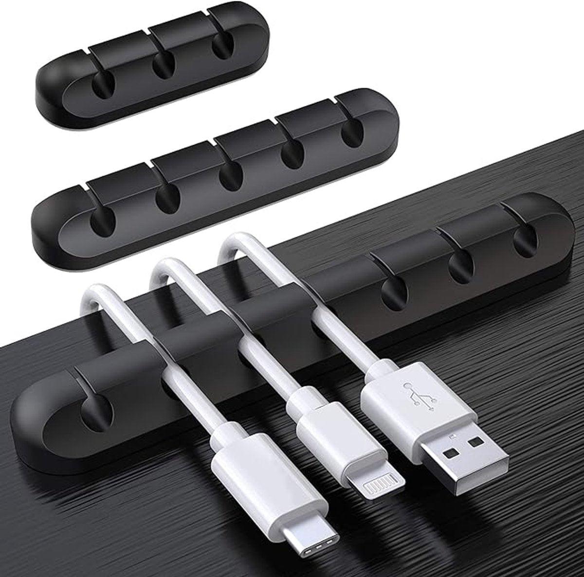 Black cable organizer - Cable net holder - Self-adhesive cable clip - Cable holder - USB cable fastening system - Cable holder - for USB charging cables, power cables, mouse cables, PC, office - 3-pack.