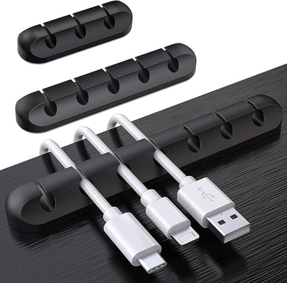 Black cable organizer - Cable net holder - Self-adhesive cable clip - Cable holder - USB cable fastening system - Cable holder - for USB charging cables, power cables, mouse cables, PC, office - 3-pack.