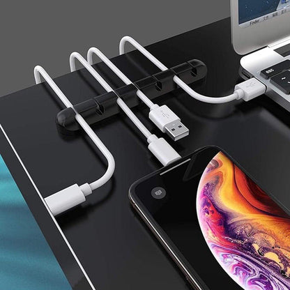 Black cable organizer - Cable net holder - Self-adhesive cable clip - Cable holder - USB cable fastening system - Cable holder - for USB charging cables, power cables, mouse cables, PC, office - 3-pack.