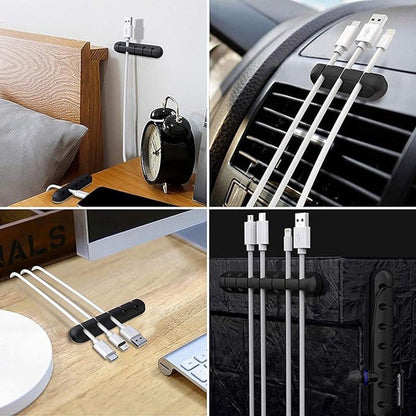 Black cable organizer - Cable net holder - Self-adhesive cable clip - Cable holder - USB cable fastening system - Cable holder - for USB charging cables, power cables, mouse cables, PC, office - 3-pack.