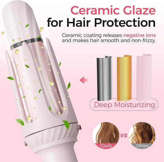 3 in 1 Curling Iron - Automatic Curling Iron - Straightener - Hair Curler - Straightening Brush - 25mm and 32mm - French Wave Curling Iron - Heated Brush - Portable Rotary Curling Iron - Heat and Travel Protection - Curling Irons - Thermal Brush - 3 in 1