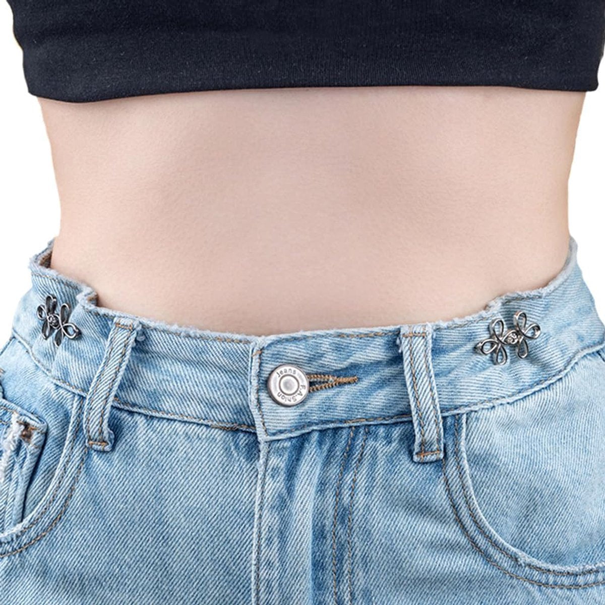 Trouser Reducer - 8 Pieces - Waist Stretcher Set - Pins - Waist Extender - Jeans Shortening Buttons - Adjustable Button - Tightening Button - Tightener Buttons - Reusable - Trouser Waist Reinforcement - For Loose Jeans, Trousers, Skirts, and Sleeves