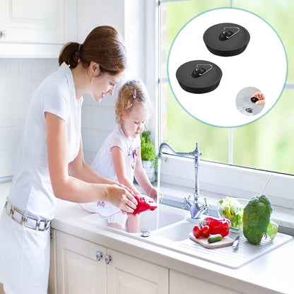 Universal Bath Stopper 2 Pieces - Sink Cap - Drain Stopper - Sink Plug - Plug Stopper - Universal Sink Stopper - Rubber Sink Plug with Hanging Ring - for Drain Ø 44 to 42 mm - Universal Plugs - For Bathtub, Kitchen, Bathroom - Black