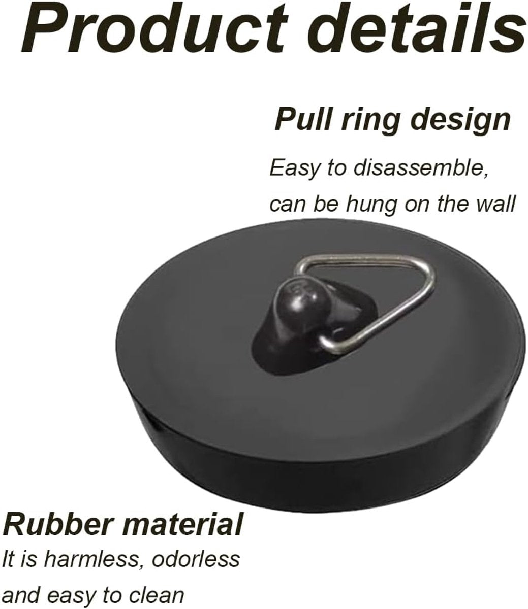 Universal Bath Stopper 2 Pieces - Sink Cap - Drain Stopper - Sink Plug - Plug Stopper - Universal Sink Stopper - Rubber Sink Plug with Hanging Ring - for Drain Ø 44 to 42 mm - Universal Plugs - For Bathtub, Kitchen, Bathroom - Black