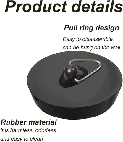 Universal Bath Stopper 2 Pieces - Sink Cap - Drain Stopper - Sink Plug - Plug Stopper - Universal Sink Stopper - Rubber Sink Plug with Hanging Ring - for Drain Ø 44 to 42 mm - Universal Plugs - For Bathtub, Kitchen, Bathroom - Black