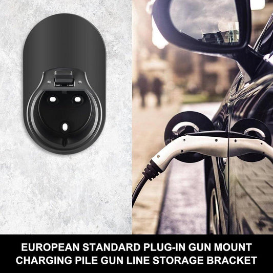 Charger Holder - Type 2 Charger - Wall Mount Cable Holder - Cable Organizer for Electric Cars - Bracket for Charging Electric Vehicles - Wall Charger Bracket for Electric Vehicles - Compatible with EU-compliant Charging Sockets - Black.