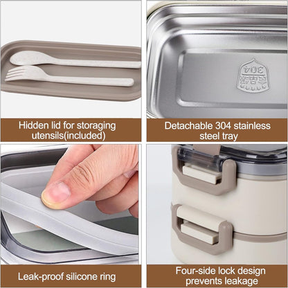 Lunch Box - Adult Lunch Box - Lunch Box - Stainless Steel Lunch Box - lunch boxes - Bento Box - Double-Layer Lunch Box - Stainless Steel Lunch Box for Children & Adults - Stainless Steel Lunch Box With Spoon and Fork - Leakproof Lunch Box - BPA-Free