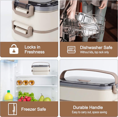 Lunch Box - Adult Lunch Box - Lunch Box - Stainless Steel Lunch Box - lunch boxes - Bento Box - Double-Layer Lunch Box - Stainless Steel Lunch Box for Children & Adults - Stainless Steel Lunch Box With Spoon and Fork - Leakproof Lunch Box - BPA-Free