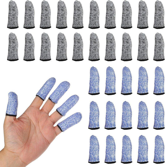 Finger Protectors - 40 Pieces - Cut-Resistant Thimbles - Finger Condoms - Thimbles - Reusable Finger Protectors - Finger Protection Against Cutting - Safety Tool - for Kitchen Work, Sculptures, Stained Glass Projects - Grey, Blue.