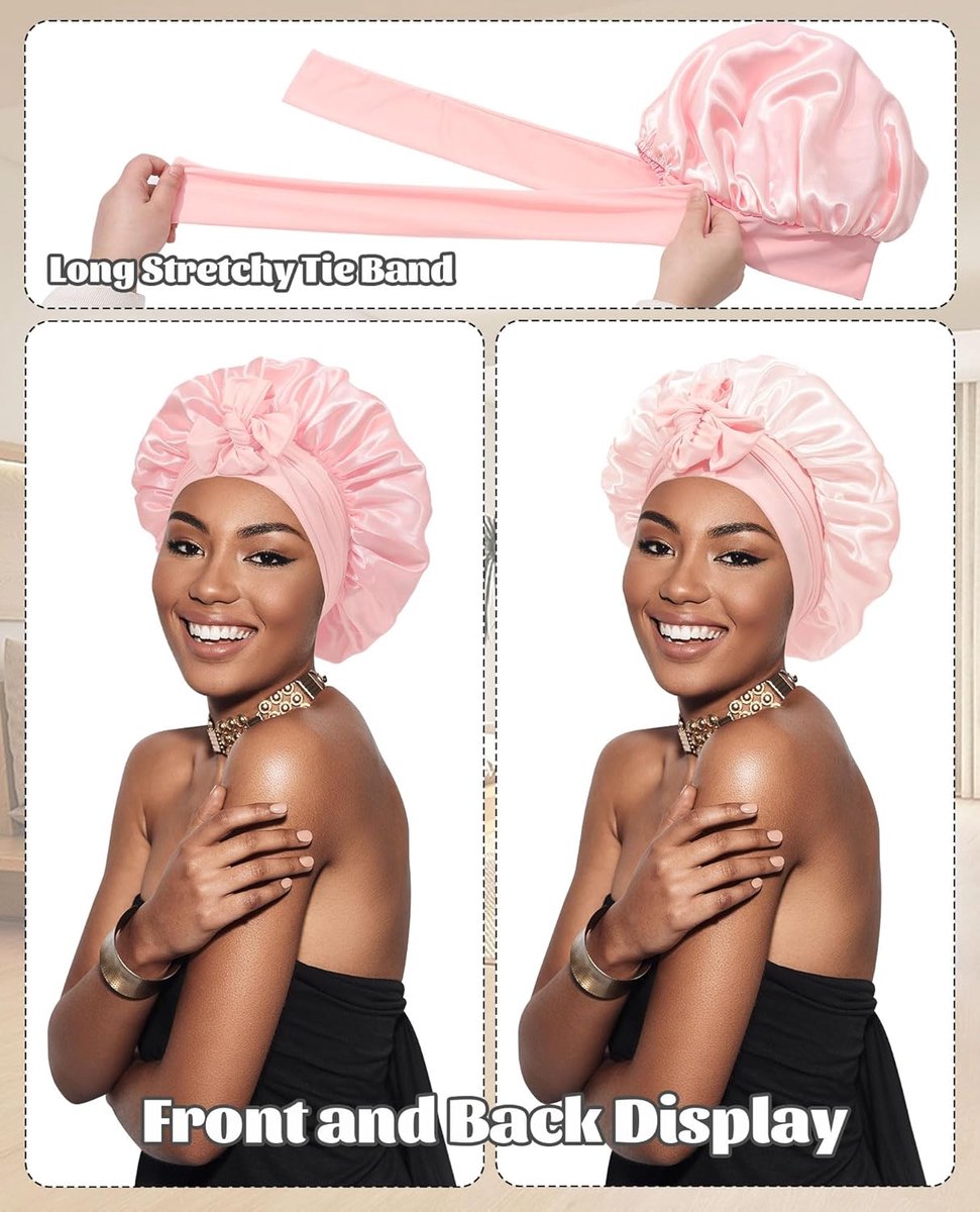 Satin Bonnet - Satin Bonnet - Satin Sleep Cap - Hairnets - Hair Cap - Sleep Cap - Satin Bonnet - Adjustable Satin Sleep Cap - Soft and comfortable - Hair care - curly hair Sleep Cap - with elastic tie band - Pink