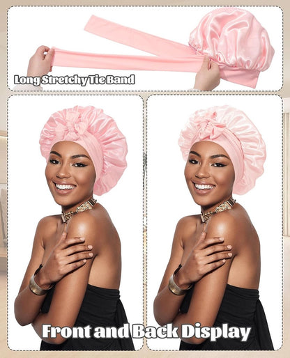 Satin Bonnet - Satin Bonnet - Satin Sleep Cap - Hairnets - Hair Cap - Sleep Cap - Satin Bonnet - Adjustable Satin Sleep Cap - Soft and comfortable - Hair care - curly hair Sleep Cap - with elastic tie band - Pink