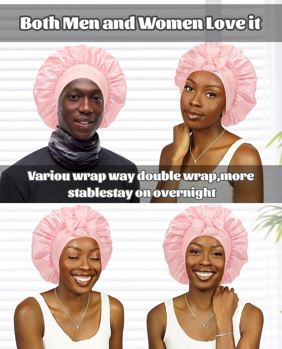 Satin Bonnet - Satin Bonnet - Satin Sleep Cap - Hairnets - Hair Cap - Sleep Cap - Satin Bonnet - Adjustable Satin Sleep Cap - Soft and comfortable - Hair care - curly hair Sleep Cap - with elastic tie band - Pink
