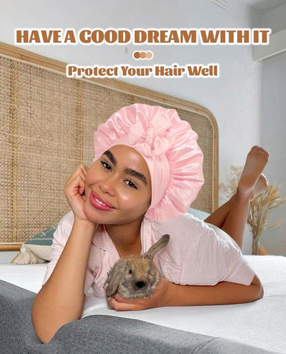 Satin Bonnet - Satin Bonnet - Satin Sleep Cap - Hairnets - Hair Cap - Sleep Cap - Satin Bonnet - Adjustable Satin Sleep Cap - Soft and comfortable - Hair care - curly hair Sleep Cap - with elastic tie band - Pink