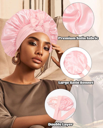 Satin Bonnet - Satin Bonnet - Satin Sleep Cap - Hairnets - Hair Cap - Sleep Cap - Satin Bonnet - Adjustable Satin Sleep Cap - Soft and comfortable - Hair care - curly hair Sleep Cap - with elastic tie band - Pink