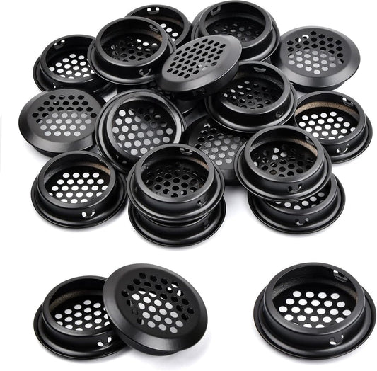 20 pieces - ventilation grilles - 35 mm - stainless steel ventilation openings - stainless steel ventilation grilles - round ventilation grilles - stainless steel ventilation grille hole - for kitchen cabinet and wardrobe furniture - black