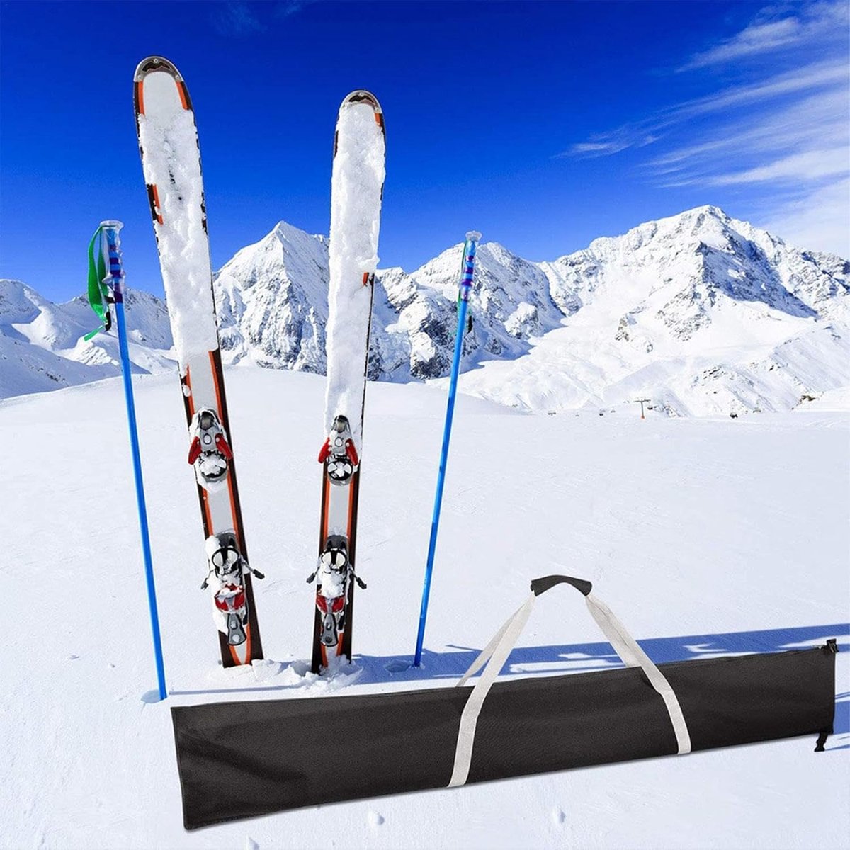 Water-repellent ski bag - 185Ã33cm - Ski cover with handles - 420D - single ski travel bags for ski equipment - Ski protection - Sports equipment - Black.
