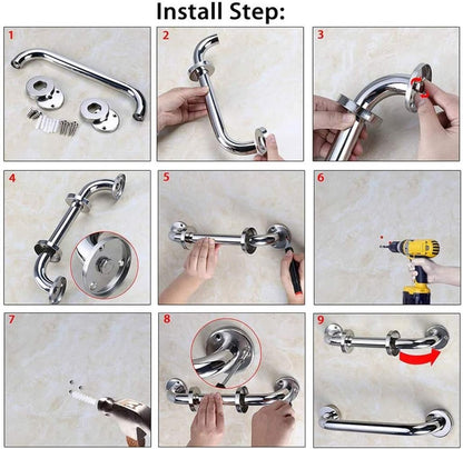 Shower Grab Bar - Stainless Steel - Bathroom Heavy Duty Safety Grab Bars - for the Elderly, Disabled, and Children - Non-Slip Grab Bar - Kitchen - Stairs - Kitchen Cabinet Handle - Safety Grab Bar - Screws Included - Silver - 30CM