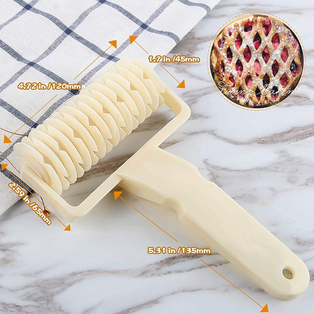Dough cutter - Grid roller - Grid cutter - Grid cutter for rolling pins - Grid dough knife - roller cutter - rolling pin - kitchen utensils - baking tools - for cookies, cakes, pizza, bread - white - 19.5*12 cm