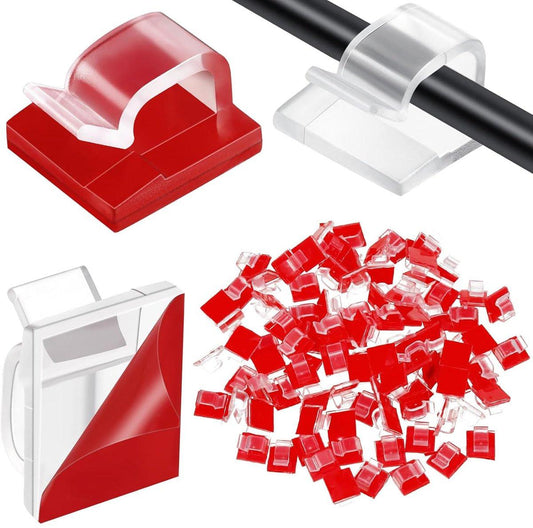 120 pieces - Cable clips - Cable holder - Cable clamp - Cord organizer - Outdoor lighting clips - transparent self-adhesive cable clips - for Christmas lights - with adhesive strips - patio decoration - for hanging wires and cable management - 14*14 mm.