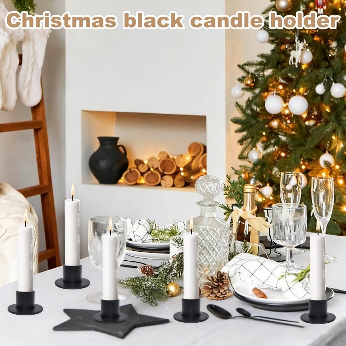 6 pieces - Candlesticks - Candle holder - Candle stand - metal candle holders - modern candle holders - home decoration - for the living room, parties, Christmas, weddings - Φ2.5 cm - 5*2.7 cm - black