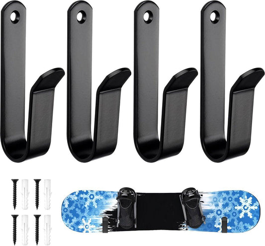 pieces - Skateboard wall mount - snowboard wall mount - snowboard wall mounting clips - horizontal snowboard storage - skateboard display rack stand - towel rack - towel hook - coat hook - with screws - for room, garage - 10*2*3.5 cm - black.